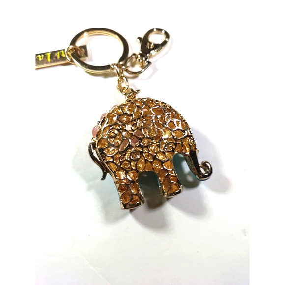 Sri Lanka Elephant Metal Keychain Purse Luggage Clip Blue Pink Stone Gold Tone - Picture 5 of 7